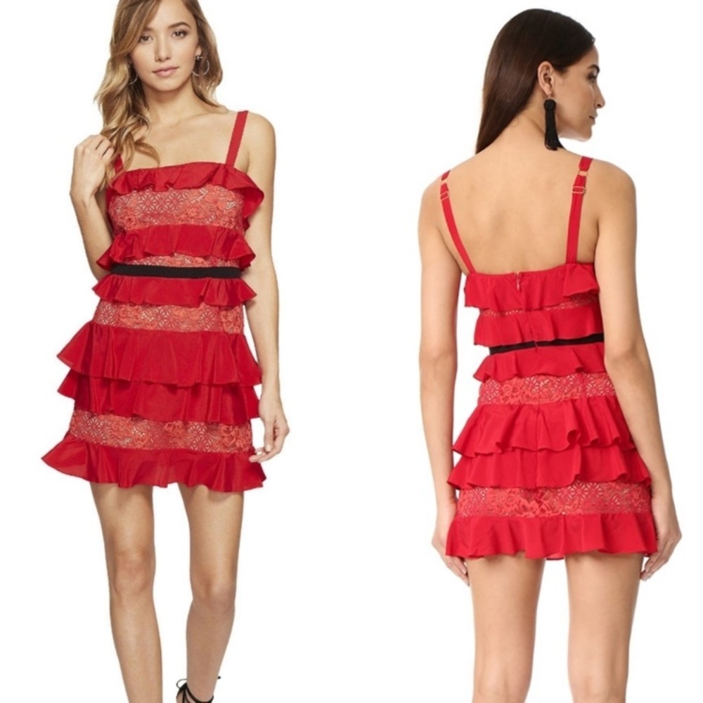 NWT For Love & Lemons Chianti Red Ruffle Lace Tank Dress sz Small Holiday